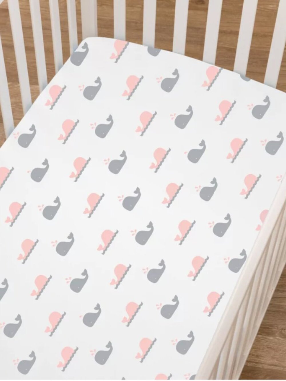 Set of Four Baby Bassinet Sheets with Whale and Striped Patterns. 2 Waterproof.